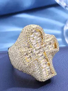 New Creative Cross Angel Ring, Copper Zircon Classic Vintage Fashion Men's Ring, Stylish Jewelry for Men, Unique Design Accessory, Statement Multi Ring, Exquisite Trendy Ring