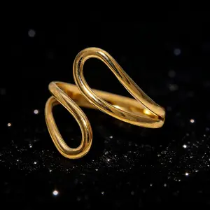 Women's 18 Karat Gold-Plated Non-Tarnish Chunky Hollow Teardrop Ring - Adjustable Mixed Metal Statement Jewelry, Gold Stackable Rings