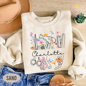 Women's Casual Round Neck Pullover Sweatshirt - Personalized Floral Design, Custom Fit Fabric, Gift for Licensed Hairstylist
