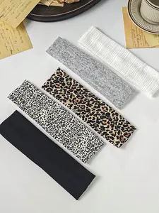5pcs Versatile Satin Leopard Print Workout Headband Set, Women Everyday Hair Accessories Turban sweat absorbing Headband Sweatband, Hairband, Elastic headbands, Sports Headband