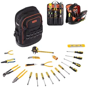 fathersdaygift VEVOR Tool Backpack with Tools, 65 Pockets, Heavy-duty Tools Storage Organizer Bags with Laptop Compartment Molded Base, Electrician Jobsite Backpack for Electrician, Repairman, and HVAC Techs