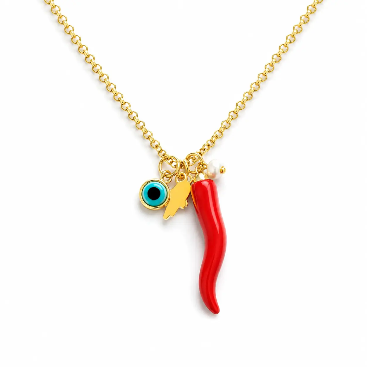 Italian Red Horn Necklace, 14k Gold Plated Cornicello Good Luck Pendant, red chile necklace, Italian Amulet Protection, Cornicello jewelry