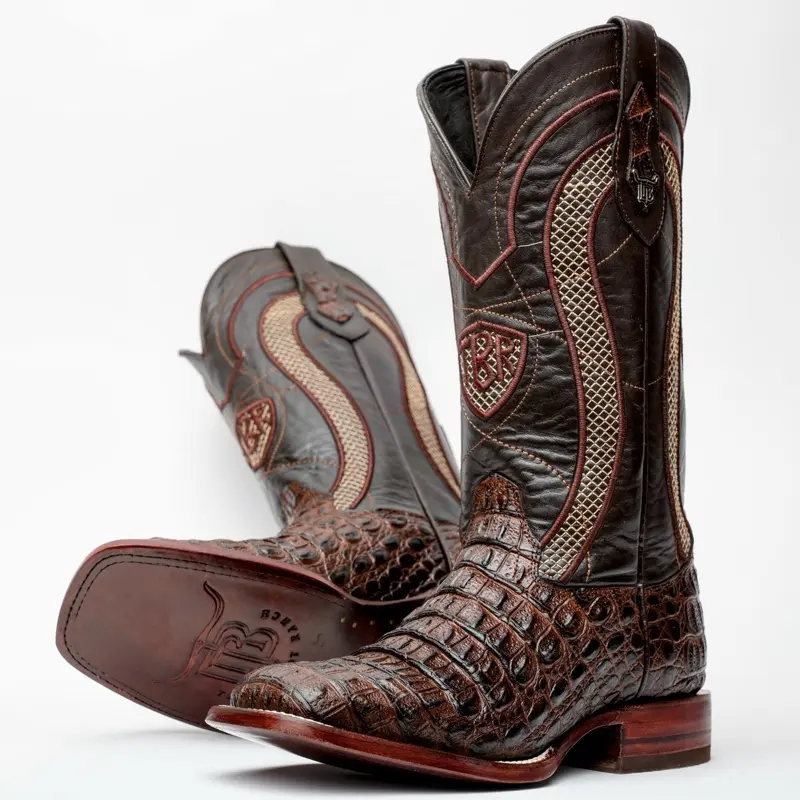 Chocolate Brown Horn Leather Boots - Square Toe