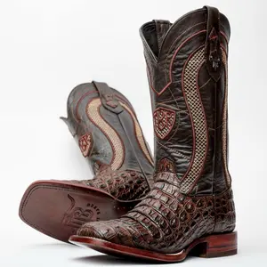 Chocolate Brown Horn Leather Boots - Square Toe