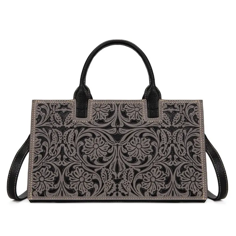 Trinity Ranch x Montana West Floral Tooled Leather Western Satchel Tote Bag w/ Crossbody Strap