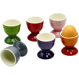 6 Pcs Colorful Ceramic Porcelain Egg Cups Stand Holder for Soft and Hard Boiled Eggs, Dishwasher Safe