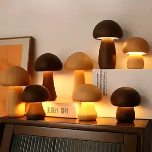 AMill 3-Color LED Mushroom Night Light, with Touch Sensor, USB Rechargeable, Portable Dimmable Desk Lamp, Suitable for Home Decoration, Bedside or Desktop, Wooden and Plastic Design, Perfect Christmas Gift, Tabletop Lamp | Touch Sensor Light | Warm Color