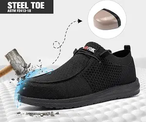 Slip On Steel Toe Shoes Men Lightweight Comfortable Lounging Walking Sneakers Steel Toe Loafers Footwear Boy