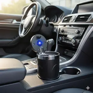 LED Car Ashtray with Atmosphere Lighting: Stainless Steel Leakproof Anti-Slip Design, Easy to Clean & Durable. Universal Fit for Cars & SUVs, Practical Smoking Accessory with Single Pack. Car Accessories