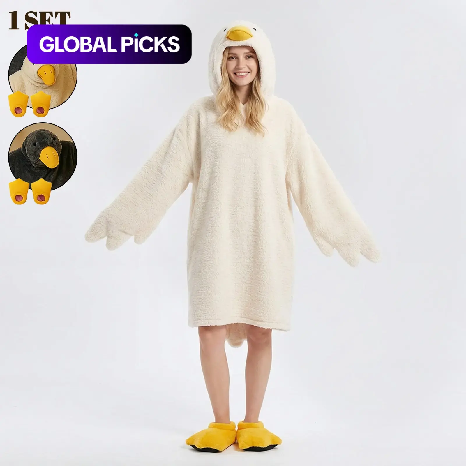Oversized Goose Duck Wearable Blanket Hoodie, Super Soft Cozy Flannel Fleece Silly Wearable Onesie, Pajama Set, Warm Plush Loungewear with Free Slippers #GLOBAL PICKS