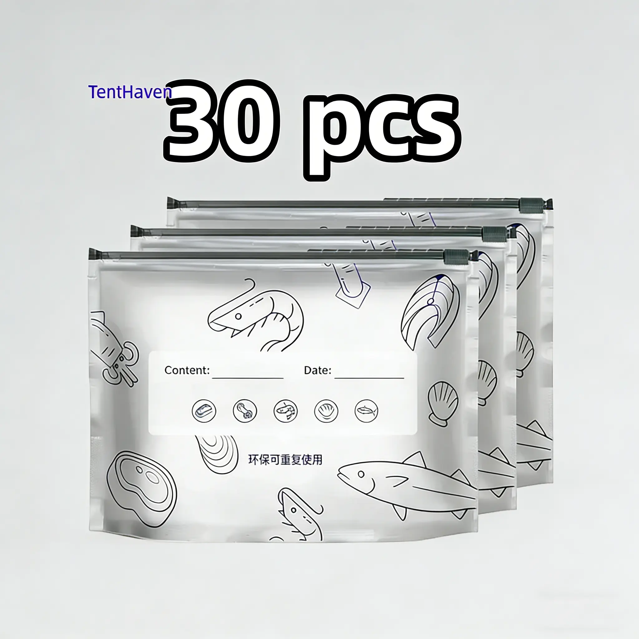 Multi-Size Thick Heavy-Duty Aluminum Foil Stand-Up Food Storage Bags, 30-Pack (10S+10M+10L) - Reusable, Airtight, Insulated, Leakproof Kitchen Containers for Camping, Outdoor Sports, 30 Pcs【10S+10M+10L】