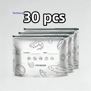 30pcs Reusable Aluminum Foil Food Storage Bags – Heavy-Duty Leakproof Zipper Pouches, Airtight & Tear-Resistant Resealable Bags for Meat, Vegetables, Snacks, and Leftovers