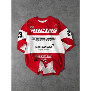 Men's Chicago Racing Pattern T-Shirt - Bold "Life Unlimited" Print, Red and White Contrast Design, Short Sleeve Summer Casual Top, Regular Fit, Inspirational Clothing, Chicago Themed T-Shirt