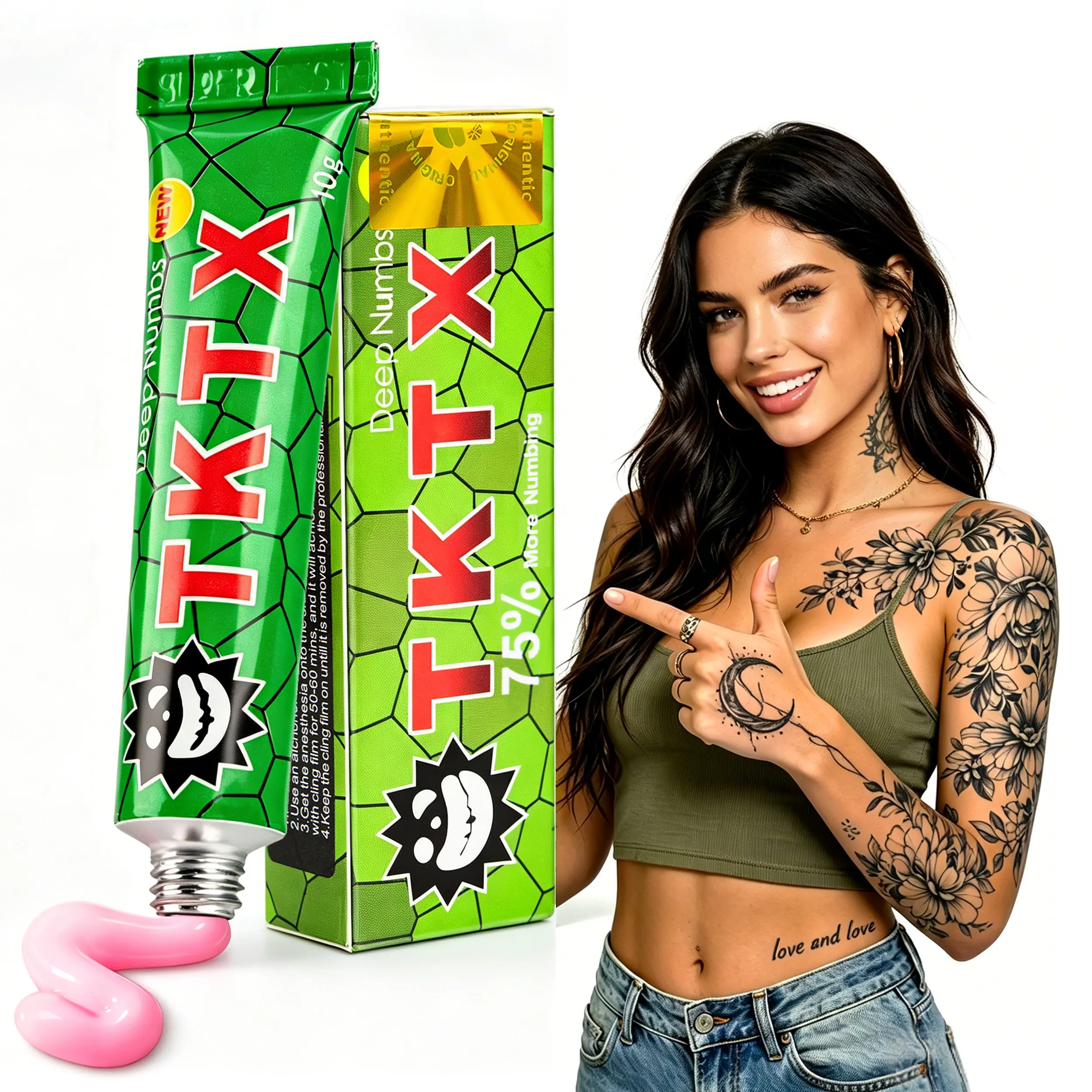 T-K-T-X Numbing Cream, Tattoos PainlessProcedure Strong - Natural Ingredients - For 6-8 HoursLimited Edition Tattoo External Cream 10g.