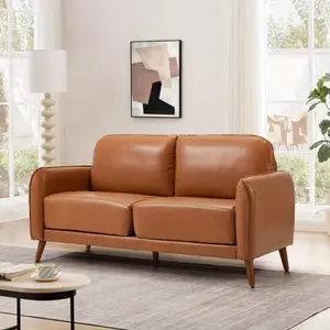 65" PU Loveseat Sofa, Upholstered Couch with Comfy Deep Seat, Comfortable and Durable Two-Seater with Round Arms, Elegant Sofa for Apartments, Studios, Offices & Small Spaces, Brown