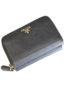 Pre-owned Saffiano Leather Small Leather Goods Prada Saffiano Black Compact Leather Zippy Wallet