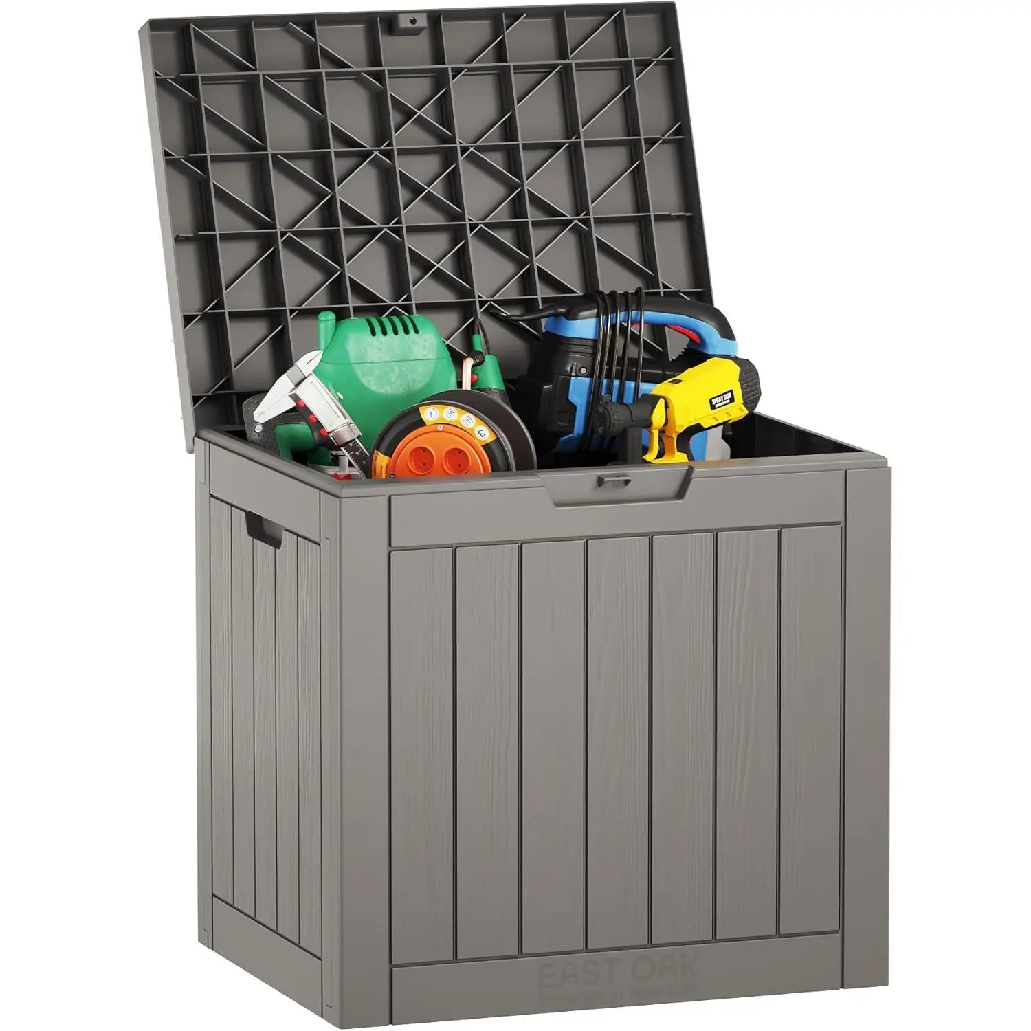 Outdoor Storage Box, 31 Gallon Deck Box for Indoor and Outdoor Use, Waterproof Resin Wrapped Storage Box, Patio Mat, Garden Tools, Lockable, UV Resistant, Gray