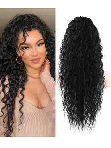 Real Human Hair Women's Drawstring Ponytail, Adjustable Elastic Drawstring, Deep Wave Curl, 12-22 Inch, Natural, Easy to Use