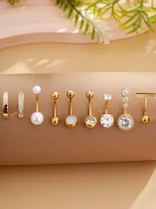 Stainless Steel Butterfly & Crescent Shaped Belly Button Rings Set, Sexy Short Style Piercing Jewelry For Daily Wear, Body Piercing Kit