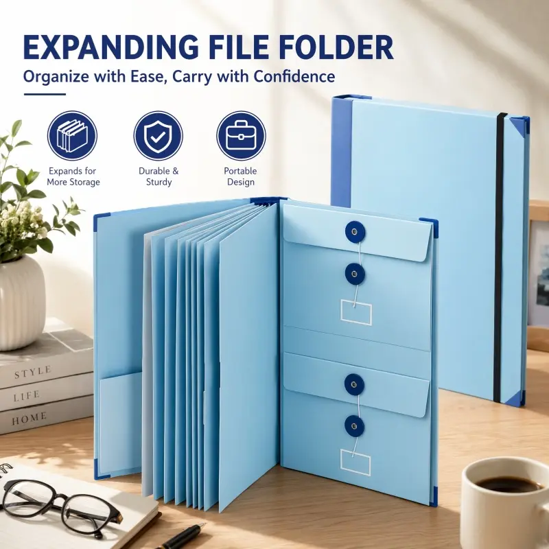 Personal Important Document Keeper Blue Accordion Binder with Classification Labels