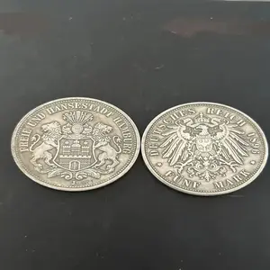 Replica 1896 Hamburg 5 Mark Coin, Vintage German Currency Design with Eagle and Crown, Metal Jewelry Craft, DIY Crafts, Beading, Collectibles