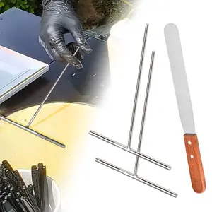 3PCS Spreader and Spatula Kit Stainless Steel Crepe Spreader Tool Spreaders Spatula Perfect for Spreading Cheese Frosting Durable Baking French Crepe Spreader Pancake Shaped Batter Spreading Too
