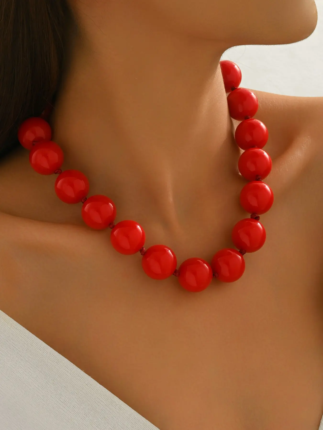 1pc Fashion Acrylic Round Geometric Colorful Beaded Necklace, Boho Style, Summer Style Casual Trendy Jewelry, Women's Chunky Statement Jewelry, Party Gift, Daily Wear