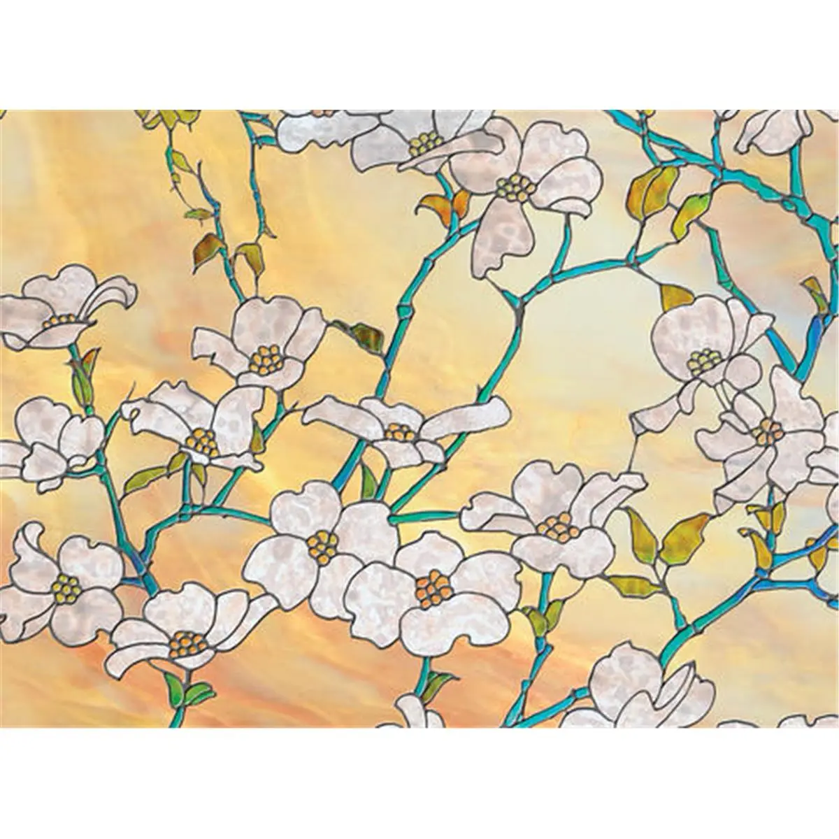 212 MAIN Premium Dogwood Decorative Stickers - 35.25in Removable Vinyl Film, Lightweight Home Decor with Prismatic Finish, UV Blocking for Windows, Glass Surfaces, Colorful Vinyl & Dimensional Foil Window Stickers & Films, Colorful Vinyl Window Stickers &