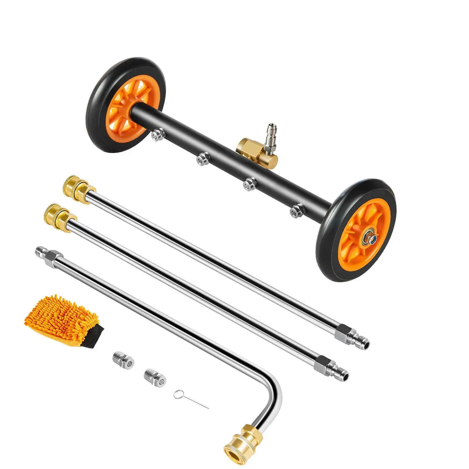 VEVOR 16" Heavy Duty High Power Washer Undercarriage Cleaner, Car Wash Tools with 2 Wheels, 2 Extended Wands, 1/4" Quick Connect, Cleaning Gloves for Even Coverage No Spot Left, Pressure Cleaning Tools, Car Undercarriage, 2900 Psi