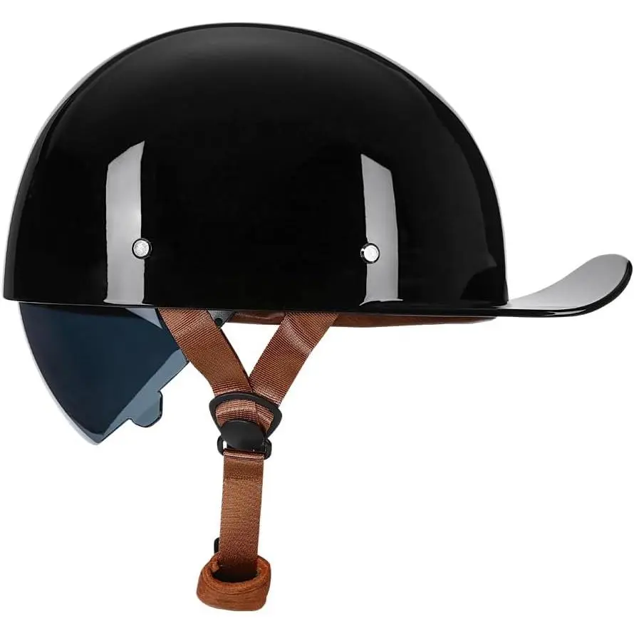 Men's Vintage Retro Open-Face Bikers Helmet - Retro Cap Style, Matte/Gloss Black, Pull-Down Lens, ABS Plastic, DOT Certified, 1-Piece Mold, All Seasons, Drop-Resistant for Kart/Mopeds Street Cruiser, Half Shell Helmet