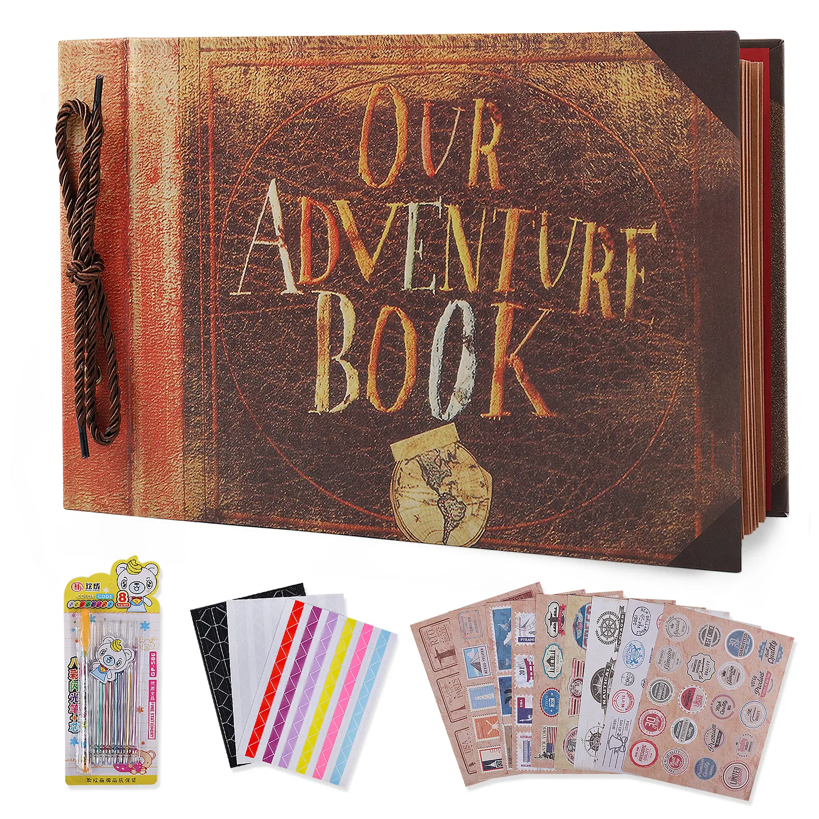 Retro 80-Page Scrapbooking Photo Album Home Decor Gift Set with Pen, Stickers, Postcards, Tapes, Corner Stickers