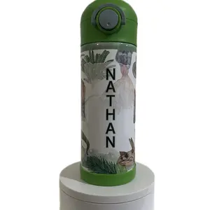 12oz Dinosaurs Sublimation Green Flip Tops kids tumbler with Name