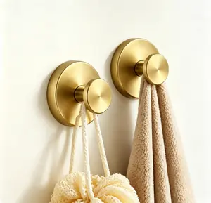 Modern Brushed Gold Towel Hooks, Heavy Duty Wall Hooks for Bathroom, Kitchen & Bedroom, Waterproof Robe & Towel Hangers, 2PCS Set