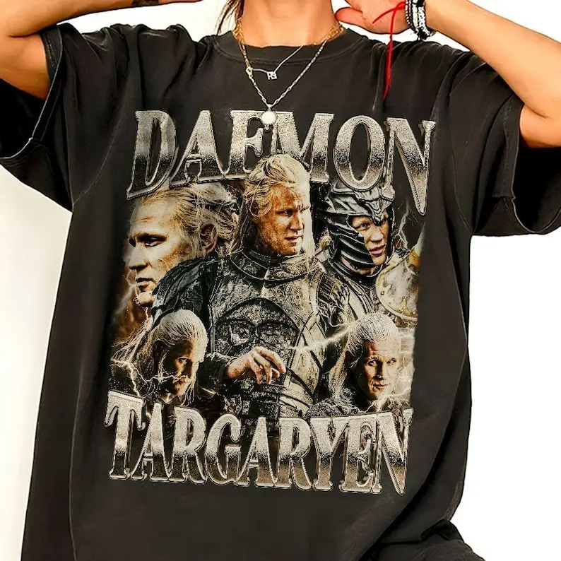 Retro 90s Comfort Bootleg Daemon Targaryen TShirt, Character Movie Unisex Cotton Tee