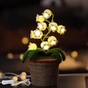 Anzrle Lily of The Valley Lamp, Crochet Artificial Flowers with Night Lights, Table Lamp with USB Port -Birthday Gifts for Women,Cozy Home Decor