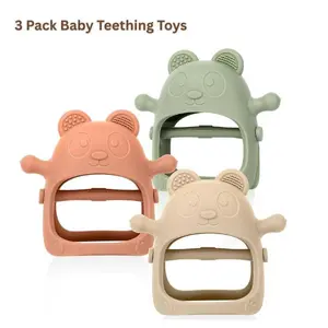3 Pack Baby Teething Toys 3-12 Months, Silicone Teething Mittens Anti-Drop Wrist Teether, BPA Free Baby Chew Toys for Soothing Gums & Sensory Relief