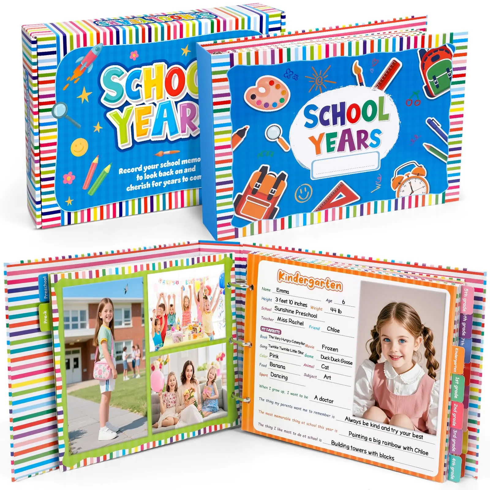 Kasfalci  School Memory Book Scrapbook , Photo Album with Keepsake Pocket from Preschool to 12th Grade, Record School Days & Years Memories & Pictures Scrapbooking Supplies