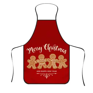 Christmas Cute Gingerbread Man Print Kitchen Apron, Durable Polyester Material, Suitable for Cooking, BBQ, Gardening, Painting, Nail Art, Unisex