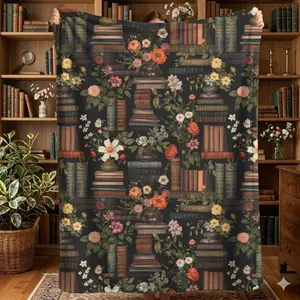 Dark Academia Book Flannel Blanket Vintage Floral Library Blanket Cottagecore Book Print Throw Book Nook Gift for Book Lovers Home Decor Bookish  Skin-friendly, lightweight and soft
