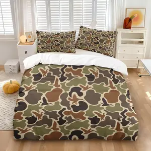 Vintage Camouflage Flying Mallard Duck Hunting Print Duvet Cover Set, Bedroom Bedding Set, 1 Duvet Cover + 1-2 Pillowcases, Twin Queen Size Soft Microfiber All Season for Kids Boys Room Home Decor, Gift for Hunting Lovers & Outdoor Enthusiasts