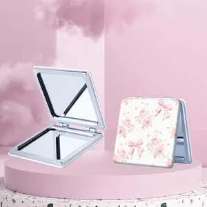 Bow & Cherry Pattern Makeup Mirror, 1 Count Foldable Handheld Travel Makeup Mirror, Portable Makeup Tool for Women & Girls, Daily Holiday Birthday Wedding Gift