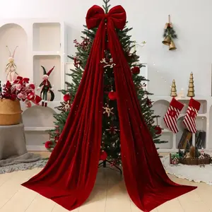Large Wine Velvet Bow Tie Luxury Christmas Tree Ornament for Holiday Decor Festive Window Hanging Decoration Elegant Home Party Accessory Bright Red Flannelette Material