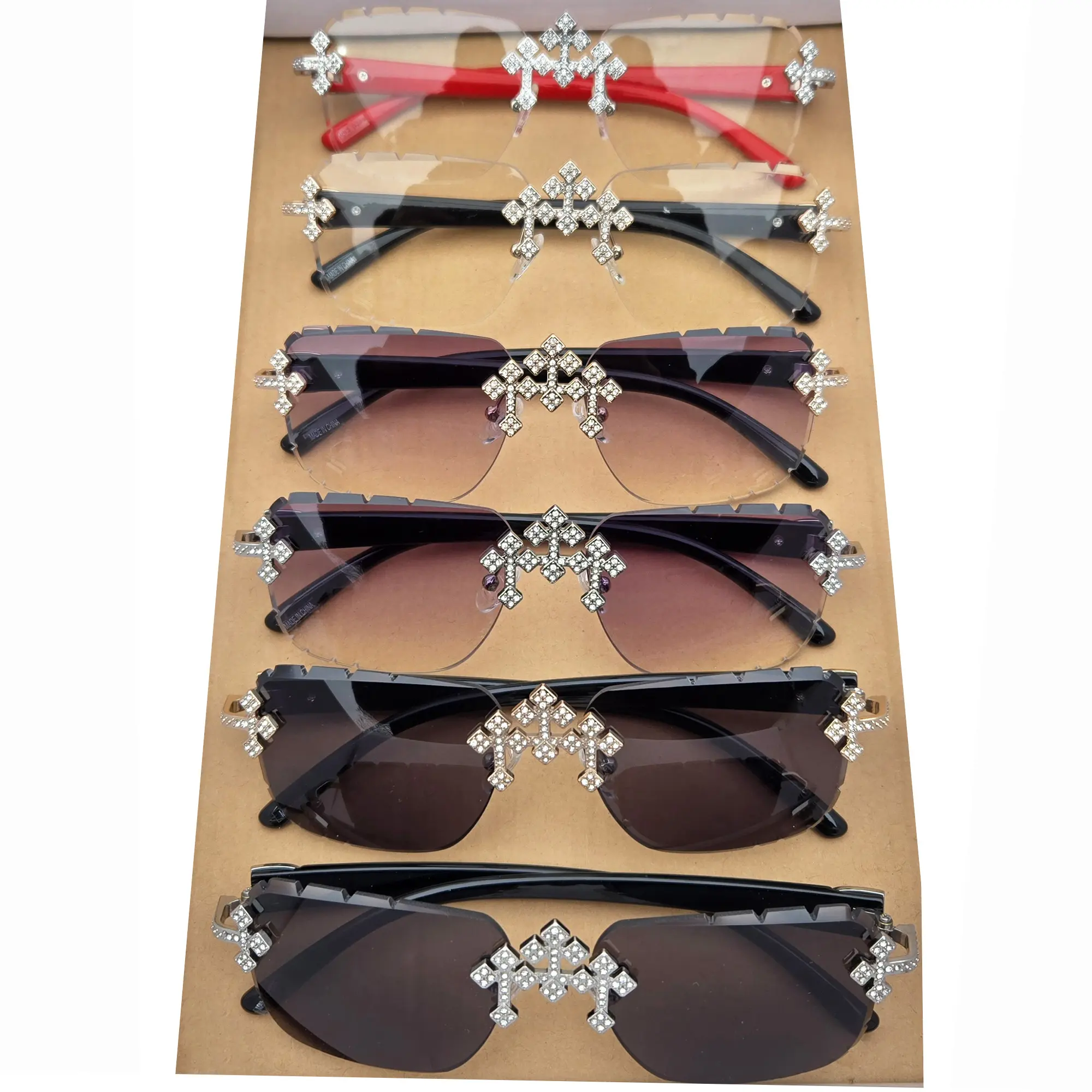 MaxBling81 Moissanite Fleuree Cross Rimless Sunglasses, Unisex Trendy Styling for Festivals & Streetwear with UV Protection, Trendy Styling Sunglasses, Aviation-Themed Men's Sunglasses