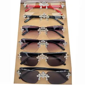 Moissanite Fleuree Cross Sunglasses - Unisex, Triple Cross Frameless, FDA Approved, UV Protected Lens, 5.5 Inch Front Width, 5.5 Inch Temple Length