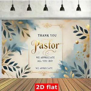 1pc 2D Flat [Elegant Watercolor Backdrop] Elegant Thank You Pastor Photography Backdrop - ft Polyester Banner with Golden Leaf Design, Perfect for Birthday, Party, and Outdoor Celebrations, No El