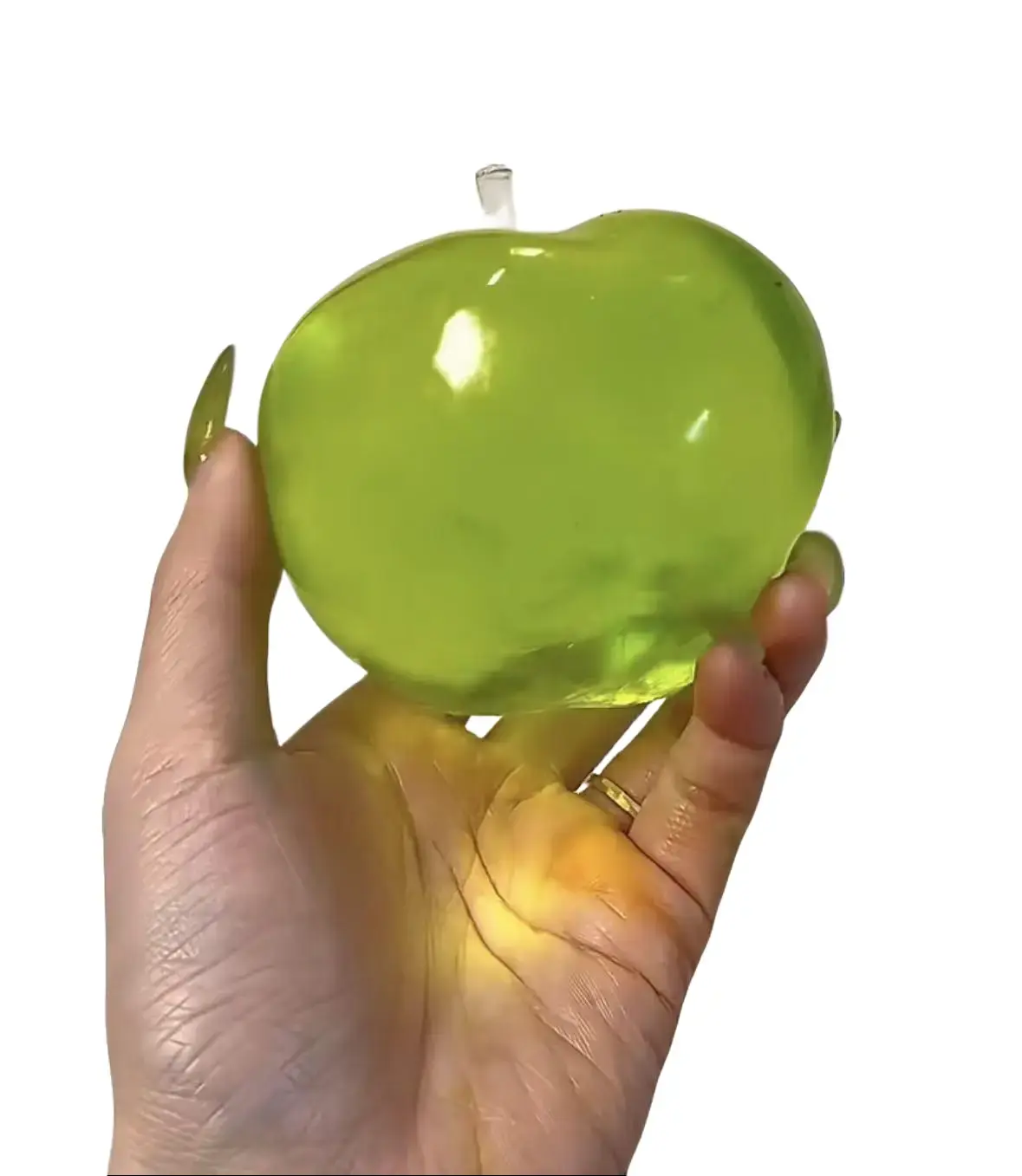 Transparent Green Glitter Apple Squishy, Non-Rebound Crystal Jelly Stress Relief Fidget Toy, Palm-Sized Aesthetic Desk Decor, Ideal Birthday Christmas Party Favor Gift for Teens & Adults