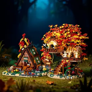 Large A-Type Treehouse Jungle Playset, High Difficulty Building Toy, DIY Building Model, Autumn Forest Secret Land, DIY Gift, Giant Decoration, No Electric Version! Block Set