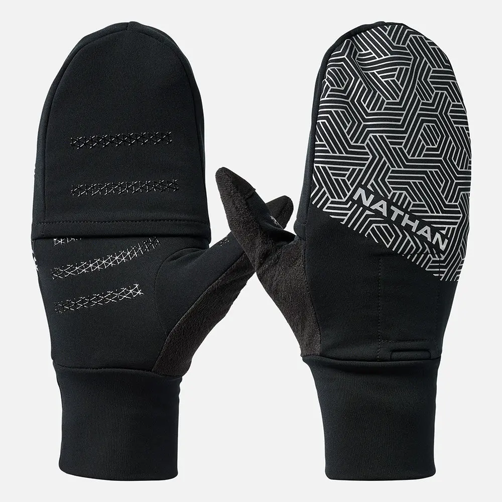 NATHAN HyperNight Reflective Convertible Mitt 2 Micro Fleece Winter Gloves with Hexagon Reflective Print & TruTouch™ for Smartphones