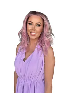 Faris Peep High Quality Synthetic Wig Lace Front Mid-Length Loose Utah Curls Pink Blonde with Bubblegum Highlights 13x4 Parting 20 Inches Futura Fiber