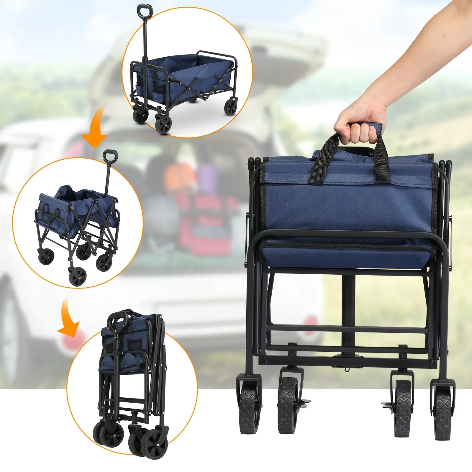 Large Capacity Camper Outdoor Foldable Folding Cart with All Terrain Wheels, Oversized Camper Picnic Trolley Trailer Camping Trolley Shopping Cart, Multi-Functional Garden Beach Trailer Load Capacity 220lbs